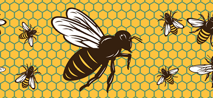 Illustration of bees and hive