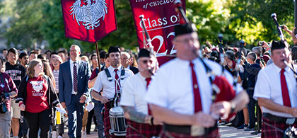 Orientation Week bagpipe procession