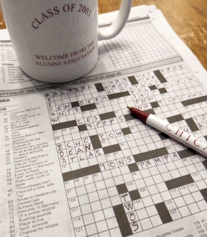 A crossword puzzle done in ink